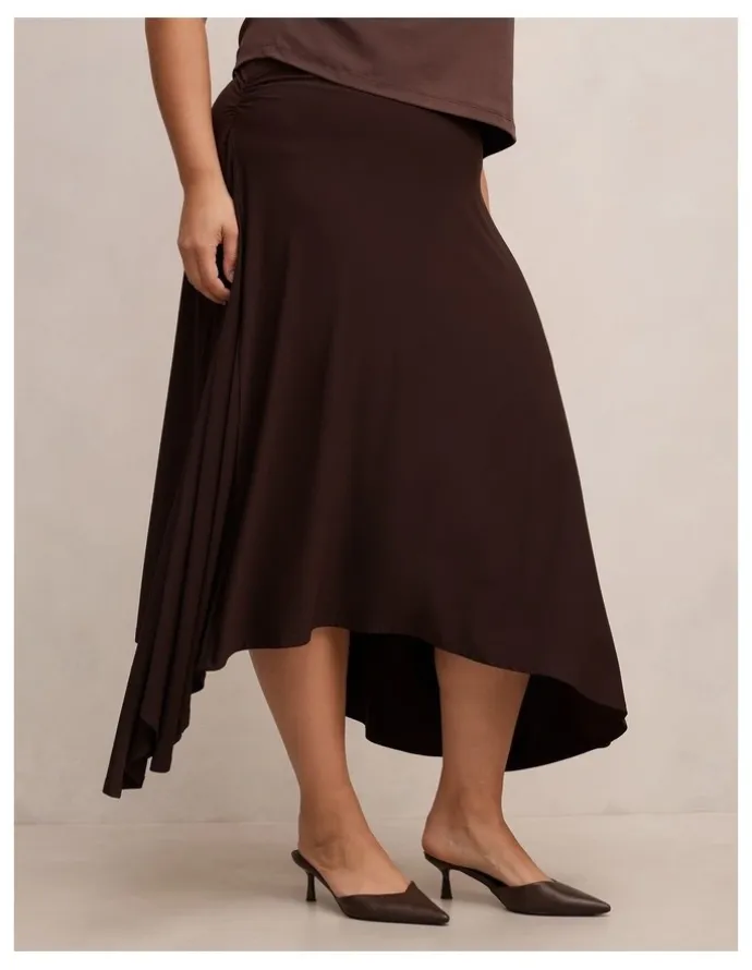 Forever New Curve Ariel Godet Hanky Hem Skirt in Brown