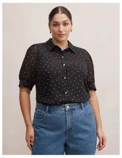 Forever New Curve Faye Short Sleeves Blouse in Black