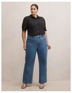 Forever New Curve Faye Short Sleeves Blouse in Black