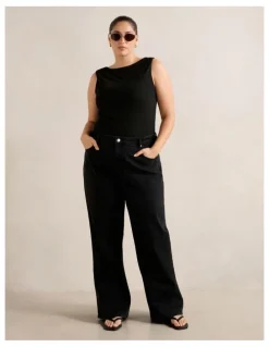 Forever New Curve Frankie Boat Neck Tank Top in Black