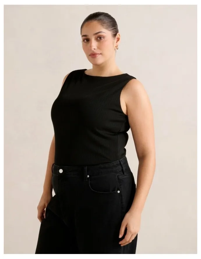 Forever New Curve Frankie Boat Neck Tank Top in Black