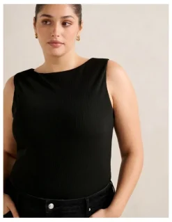 Forever New Curve Frankie Boat Neck Tank Top in Black