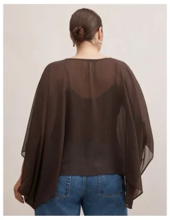 Forever New Curve Gia Curve Sheer Cape in Brown