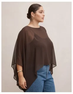 Forever New Curve Gia Curve Sheer Cape in Brown