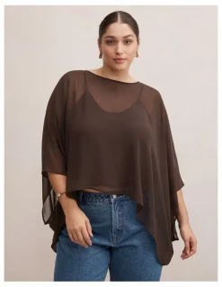 Forever New Curve Gia Curve Sheer Cape in Brown