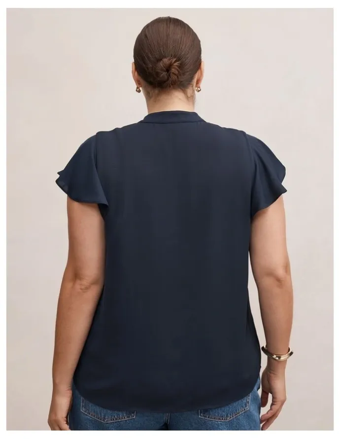 Forever New Curve Jennie Flutter Sleeves Blouse in Navy