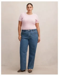 Forever New Curve Rebecca Scallop Trim T-Shirt in Pink