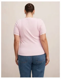 Forever New Curve Rebecca Scallop Trim T-Shirt in Pink