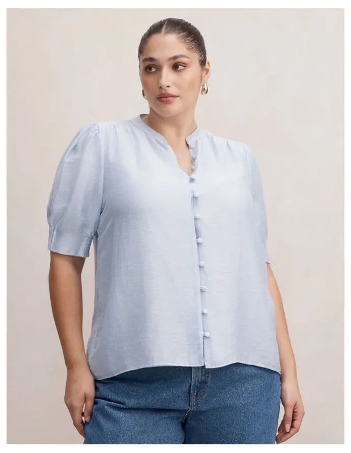Forever New Curve Tahlia Tuck Detail Blouse in Blue