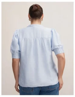 Forever New Curve Tahlia Tuck Detail Blouse in Blue