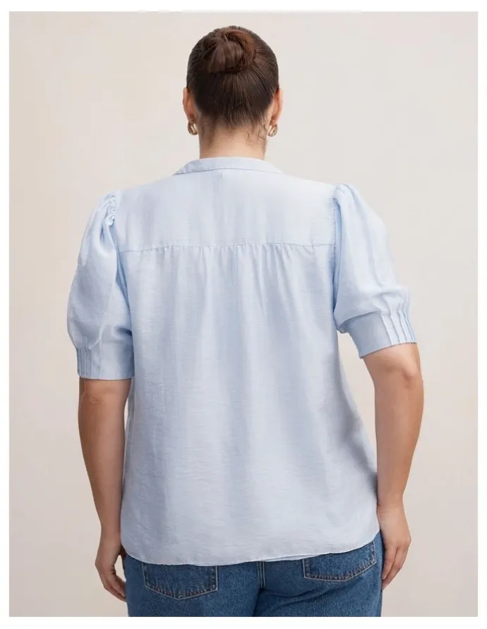 Forever New Curve Tahlia Tuck Detail Blouse in Blue
