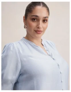 Forever New Curve Tahlia Tuck Detail Blouse in Blue