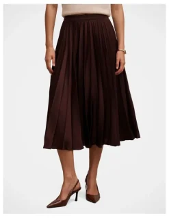 Forever New Danielle Pleated Midi Skirt in Chocolate