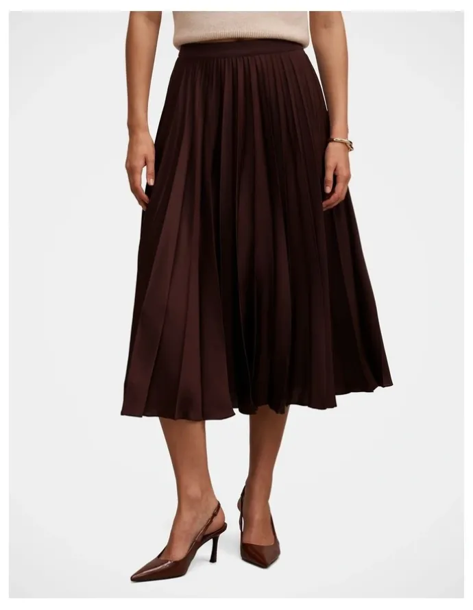 Forever New Danielle Pleated Midi Skirt in Chocolate