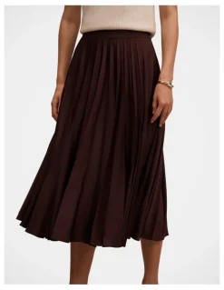 Forever New Danielle Pleated Midi Skirt in Chocolate