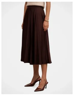 Forever New Danielle Pleated Midi Skirt in Chocolate