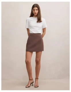 Forever New Demi Tailored Mini Skirt in Chocolate