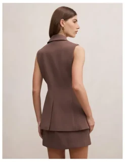 Forever New Demi Tie Sleeveless Blazer in Brown
