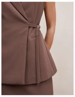 Forever New Demi Tie Sleeveless Blazer in Brown
