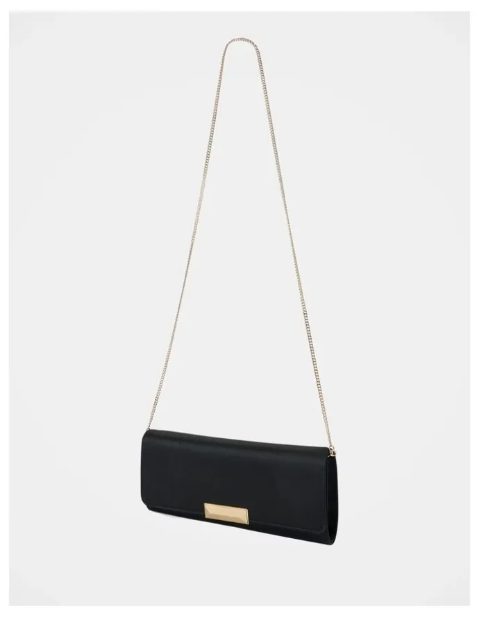 Forever New Dina Satin Elongated Clutch in Black