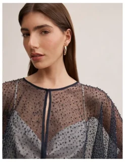 Forever New Eloise Bead Cape in Navy