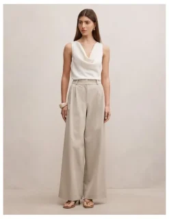 Forever New Etta Pleated Wide Leg Pants in Beige