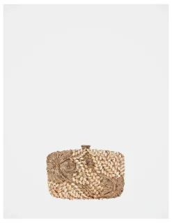 Forever New Everly Orchid Flower Clasp Hardcase Clutch Bag in Gold