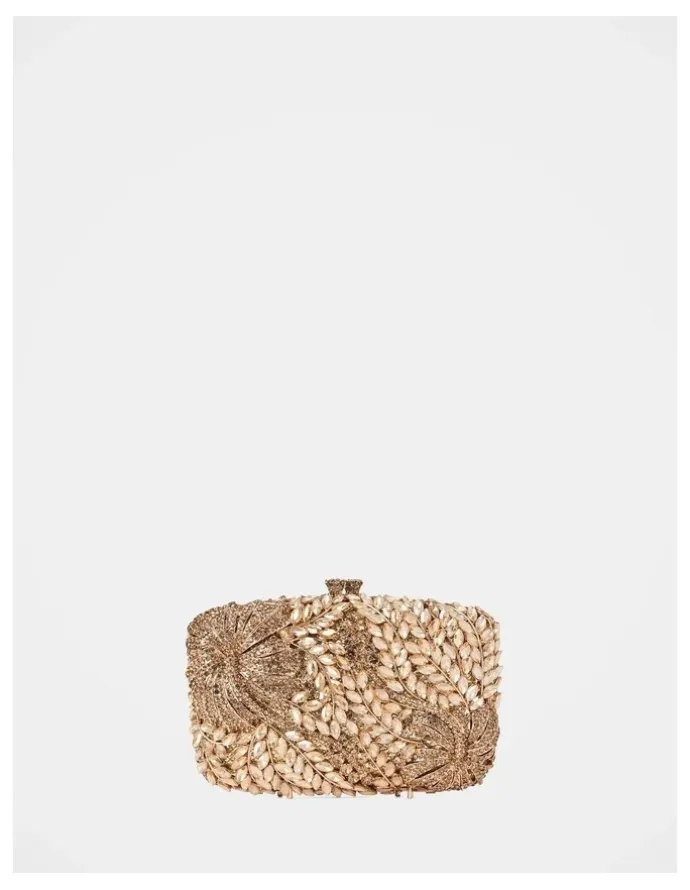Forever New Everly Orchid Flower Clasp Hardcase Clutch Bag in Gold
