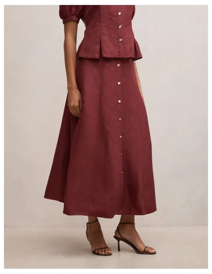 Forever New Foster Button Maxi Skirt in Red