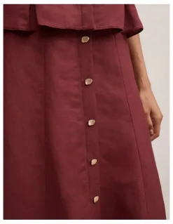 Forever New Foster Button Maxi Skirt in Red