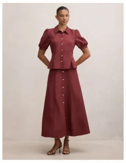 Forever New Foster Button Maxi Skirt in Red