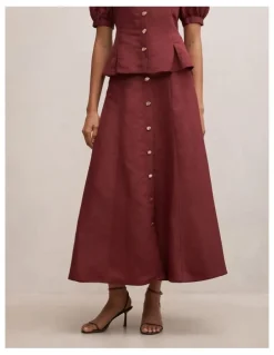 Forever New Foster Button Maxi Skirt in Red