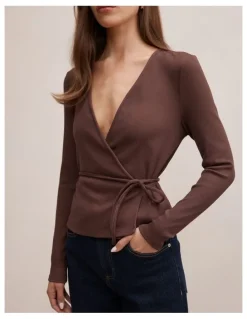 Forever New Francesca Ballet Wrap Top in Chocolate
