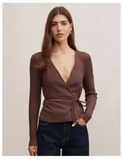 Forever New Francesca Ballet Wrap Top in Chocolate