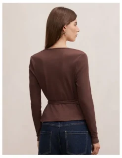 Forever New Francesca Ballet Wrap Top in Chocolate