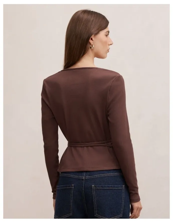 Forever New Francesca Ballet Wrap Top in Chocolate
