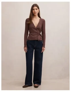 Forever New Francesca Ballet Wrap Top in Chocolate