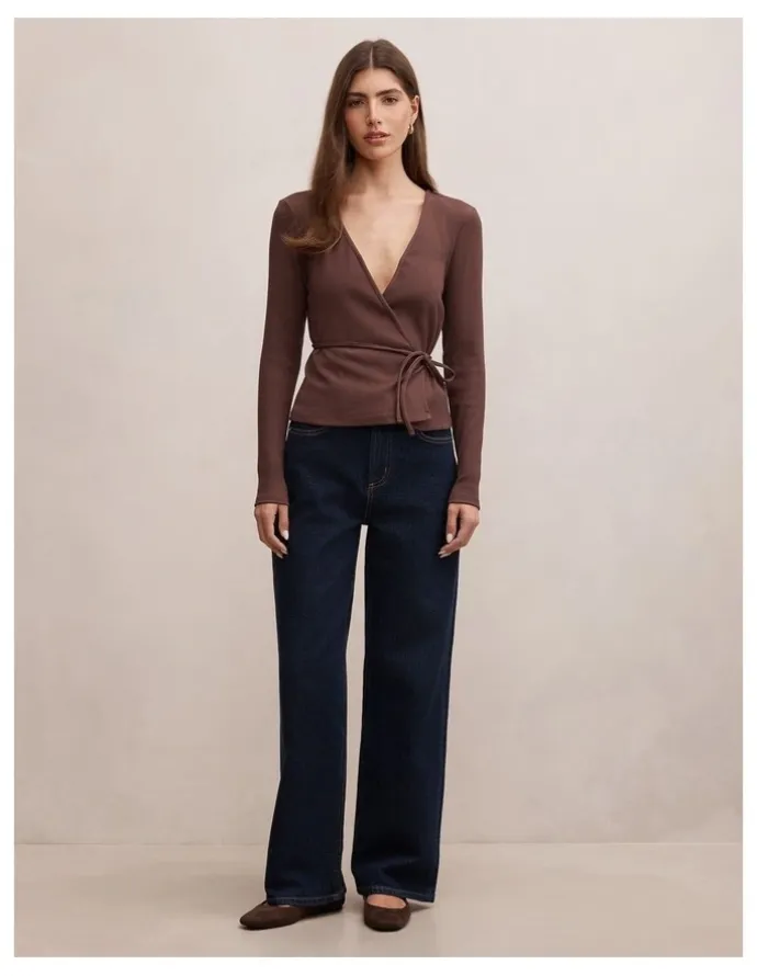 Forever New Francesca Ballet Wrap Top in Chocolate