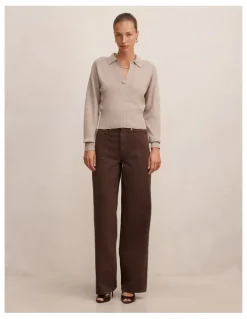 Forever New Gia High Rise Wide Leg Jeans in Chocolate