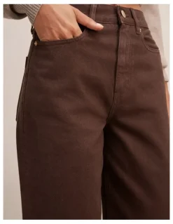 Forever New Gia High Rise Wide Leg Jeans in Chocolate