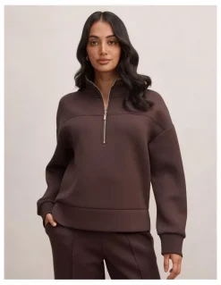 Forever New Hailey Ribbed Detail Lounge Jumper in Chocolate