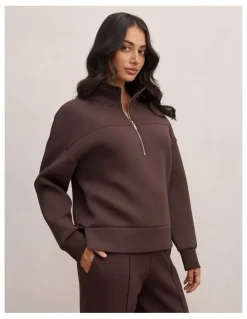 Forever New Hailey Ribbed Detail Lounge Jumper in Chocolate