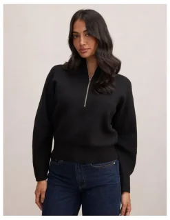 Forever New Hayley Quarter Zip Sweater in Black