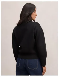 Forever New Hayley Quarter Zip Sweater in Black