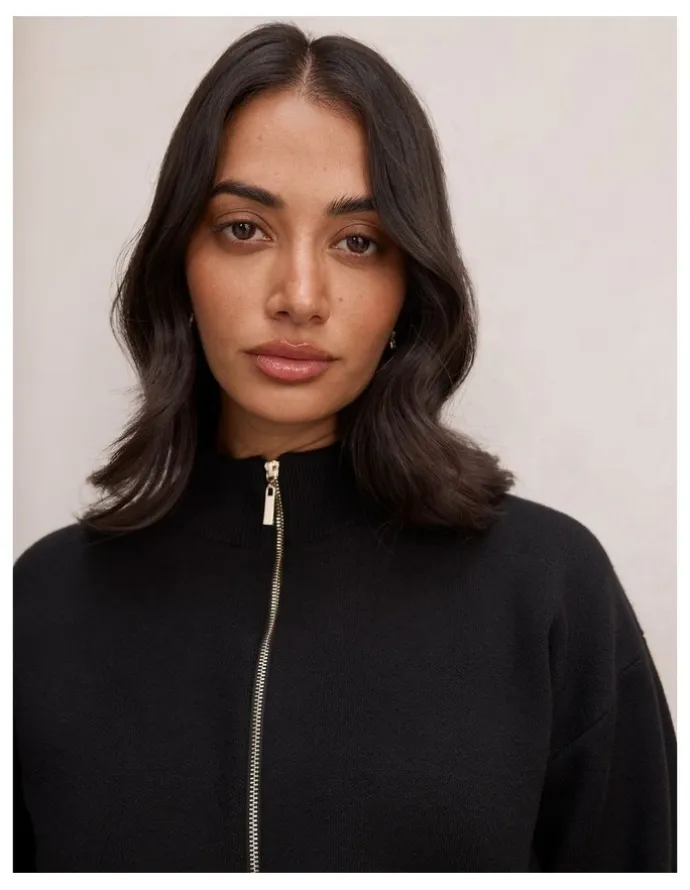 Forever New Hayley Quarter Zip Sweater in Black