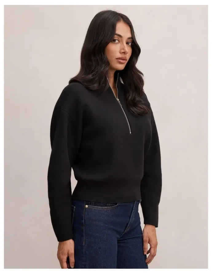 Forever New Hayley Quarter Zip Sweater in Black