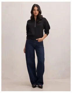 Forever New Hayley Quarter Zip Sweater in Black