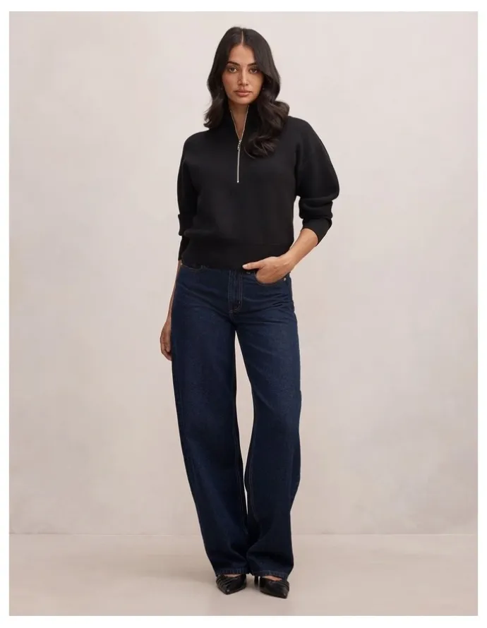 Forever New Hayley Quarter Zip Sweater in Black