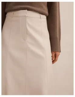Forever New Isla Vegan Leather Midi Skirt in Cream
