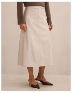 Forever New Isla Vegan Leather Midi Skirt in Cream
